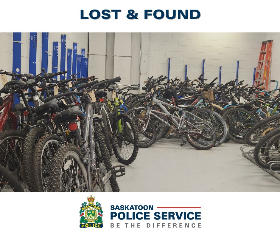SaskatoonPolice's tweet image. Do these spokes and pedals belong to you?

The dozens of🚲pictured here are just a fraction of the over 400 held at SPS. Lost &amp;amp; Found holds bikes for 90 days prior to being sent to auction.

The next Bike Auction is coming up soon and can be found at:
globalauction.ca