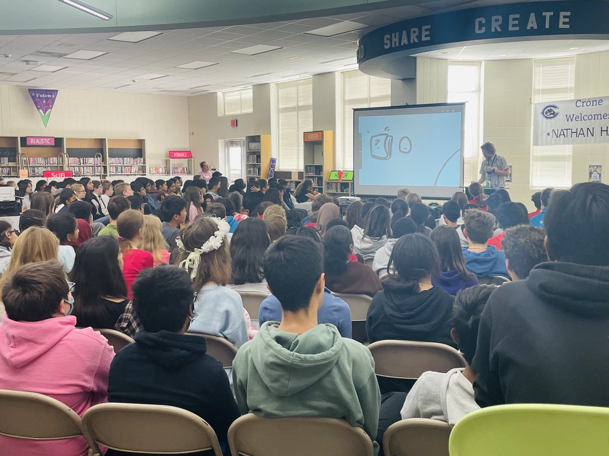 Couch_CroneMS's tweet photo. Crone welcomes author Nathan Hale! Such a fun history presentation for the Panther students and staff. ⁦@CroneSchool⁩ https://t.co/ILNvehvidh