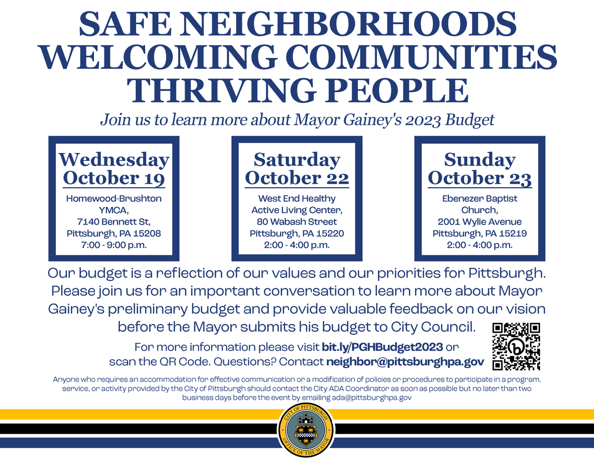 PLANPGH's tweet photo. Starting today at 7 PM, @Pittsburgh is hosting a series of engagements to provide the community with an opportunity to give feedback on the City's preliminary 2023 budget before @MayorEdGainey submits it to City council. 

Learn more on EngagePGH https://t.co/4dB0ezSRJI https://t.co/PGPi1EcSre