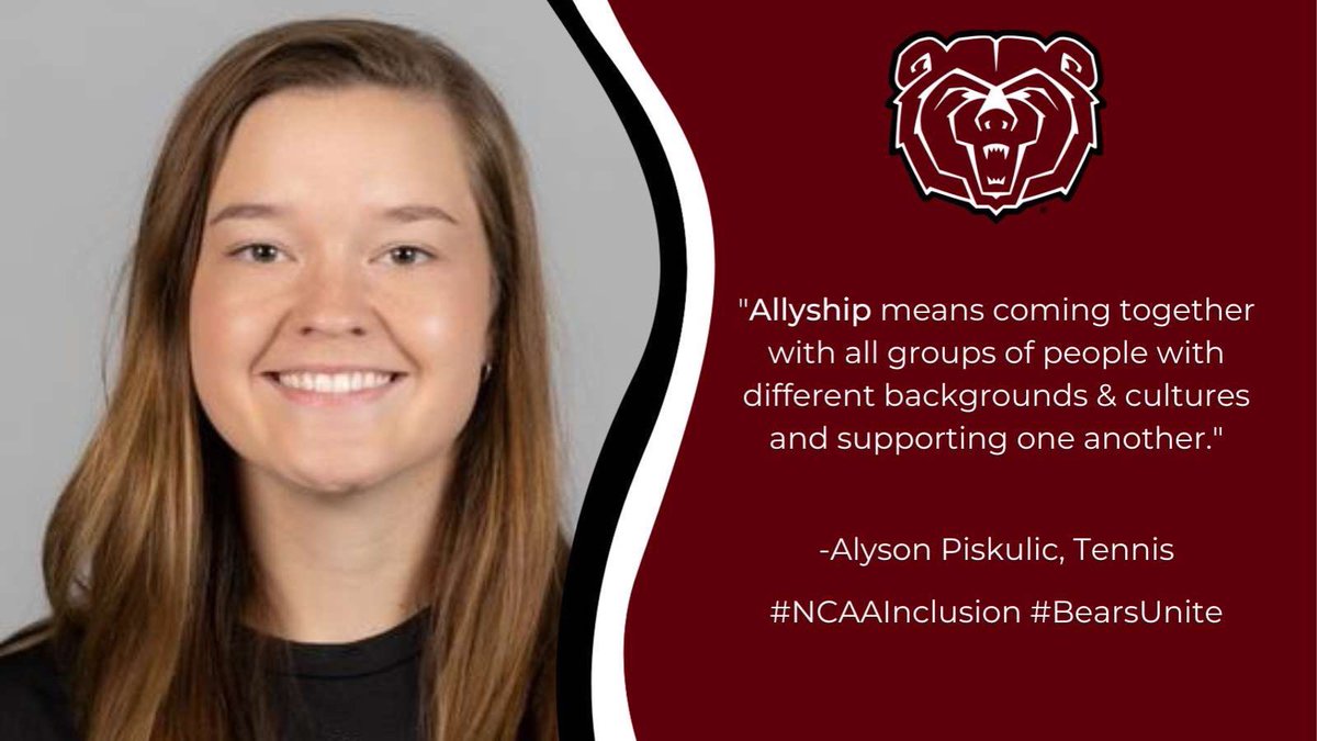 “Day 2 of the NCAA diversity and inclusion social media campaign is “Allyship is” 
Check out what two of our student athletes said! #BearsUnite #NCAAInclusion”