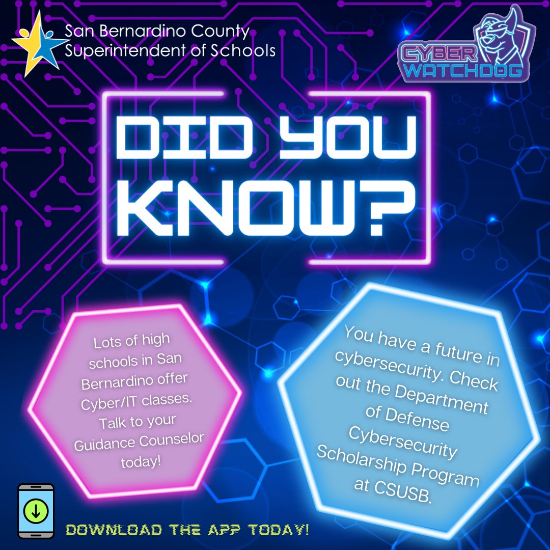 SBC_Alliance's tweet photo. Happy #CyberWeek22
We launched Cyber Watchdog, a free game app that schools throughout the #inlandempire will take part in this week!

#transforminglives #Colonyhighschool #chaffeyjuhsd
@SBCo_Supt_Ted @SBCountySchools 
@SBCSS_EdTech 
@SBCo_ROP @MDCareerPathwys 
@CRYROP @CSUSBNews https://t.co/doaMyo6FsW
