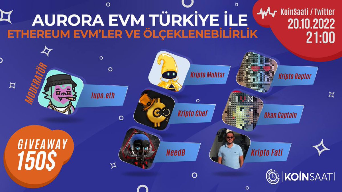 KoinSaati's tweet photo. 20 Ekim Perşembe saat 21.00'da @Aurora_Turkiye ile gerçekleştireceğimiz etkinlikte Ethereum, EVM'ler ve Ölçeklenebilirlik konularını 
@NeedB_
@lupoeth
@KriptoFati
@KriptoChef
@KriptoRaptor
@KriptoMuhtar
@OkanCaptaiNeaR'nin yorumlarıyla katılacağı Space Yayınımızı kaçırmayın! https://t.co/A1FzTVQ3lZ