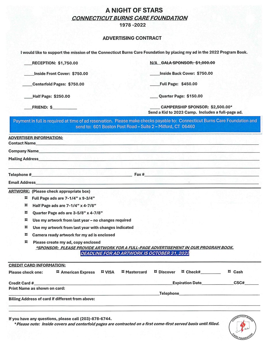 Hello, if you happen to know of anyone who would like to contribute or you yourself, here is the information for our program booklet for the Gala. Looking forward to seeing you there!!!!!