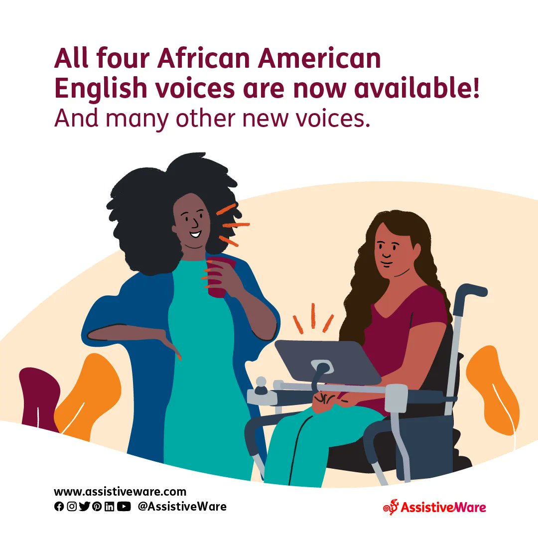 AssistiveWare's tweet photo. All four African American #voices are now available in all our apps! Check them out in #Proloquo2Go, #Proloquo4Text, #simPODD, #Pictello We've also added a number of different voices for other languages like French, Spanish and Dutch. #AACVoices #RepresentationMatters https://t.co/fXoB8CunHc
