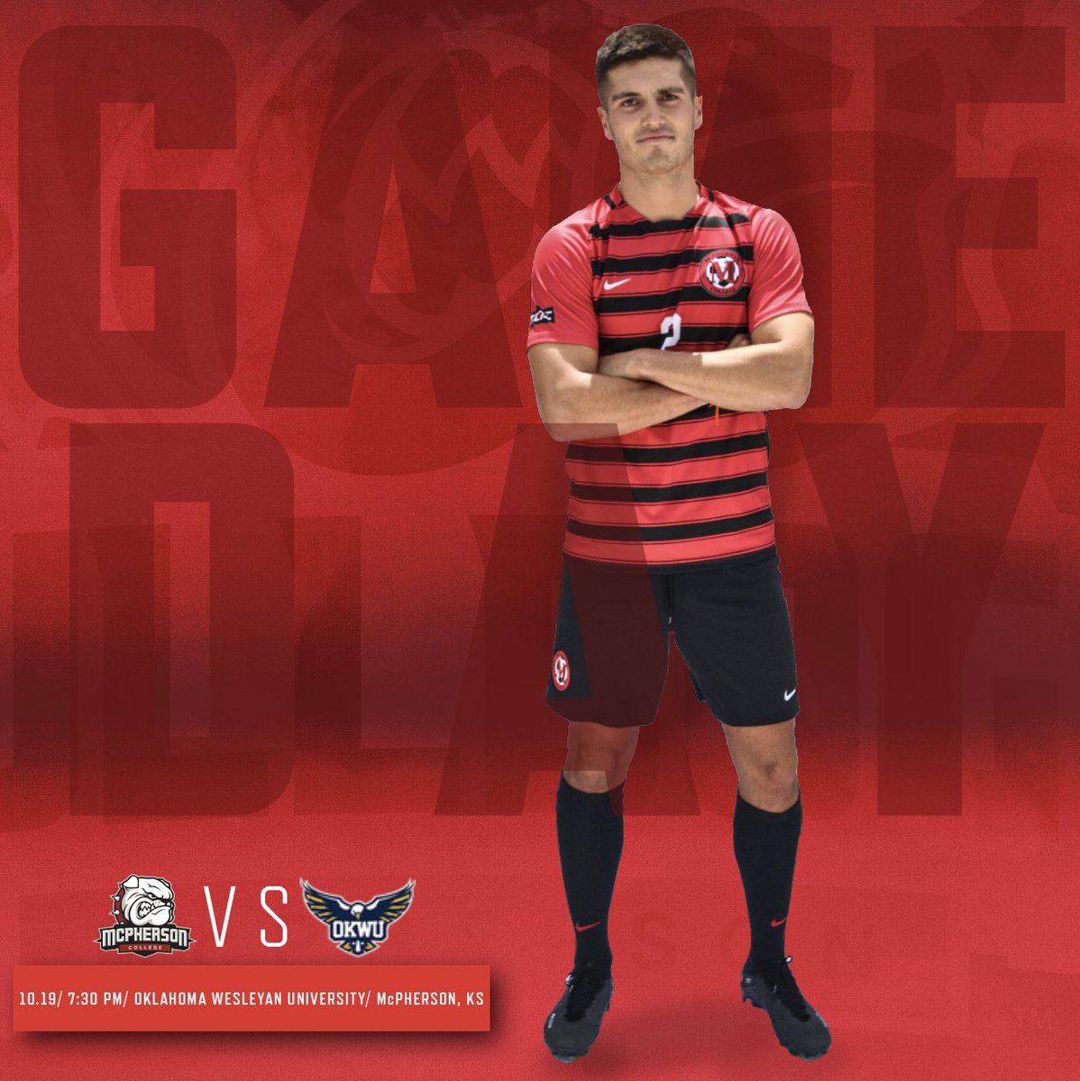 🚩 GAME DAY 🚩 

🆚 Oklahoma Wesleyan University 
⏰ 7:30 PM
📍 McPherson, KS
📺 kcacnetwork.com/mcpherson/
🎟️macbulldogs.com/sports/2020/8/…
#BulldogPride