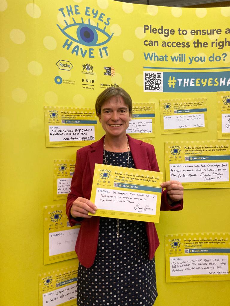 SelaineSaxby's tweet photo. It was fantastic to join @RNIB, @fightforsightUK, @MacularSociety, @The_AOP, and @Roche to pledge to support their work to improve access to eye health in #NDevon #TheEyesHaveIt. https://t.co/1NKCaMDdVY