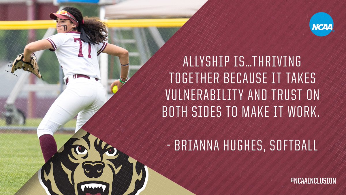 The #NCAAInclusion Day 2⃣ theme is centered around allyship and cultivating communities of belonging to create inclusive environments.

<a href="/KUBearsSoftball/">Kutztown University Softball</a>'s <a href="/BeanHughes1/">Bean Hughes</a> describes what allyship means to her.

Learn more ➡️ on.ncaa.com/7ez608