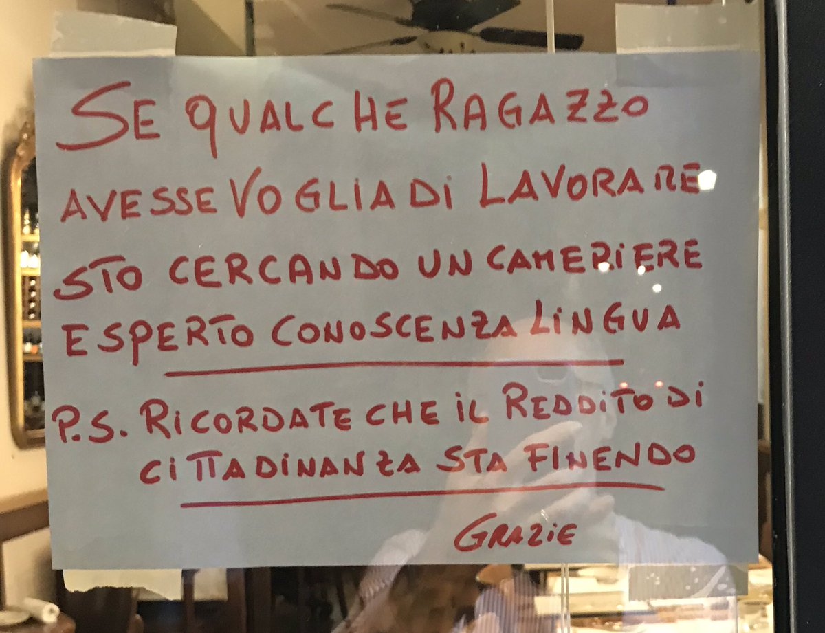 Fe_DiLeo's tweet photo. #Roma a due passi dal #Pantheon un ristorante cerca camerieri e non manca di far un brutto riferimento al #redditodicittadinanza.
Un segno dei tempi e uno stipendio da fame? https://t.co/MfqwRi8yCK