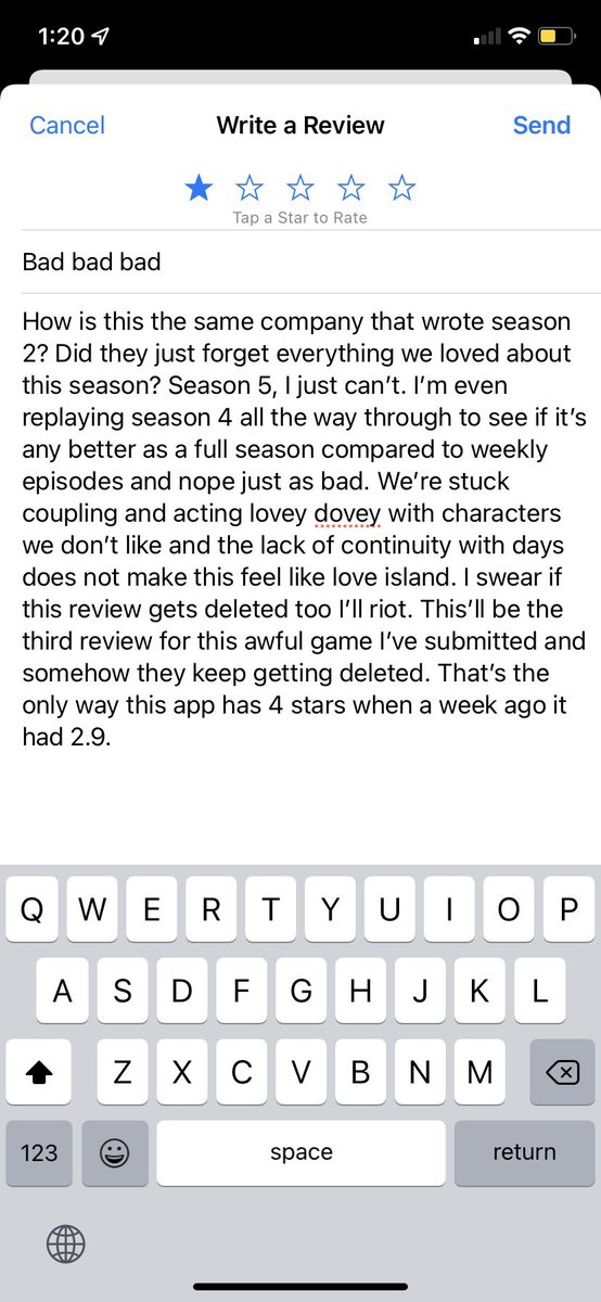 klusstar's tweet photo. @LoveIsland_Game I’m just going to leave this here since I’ve reviewed it 3 times and every review I give gets deleted https://t.co/cH6a2rXtbq