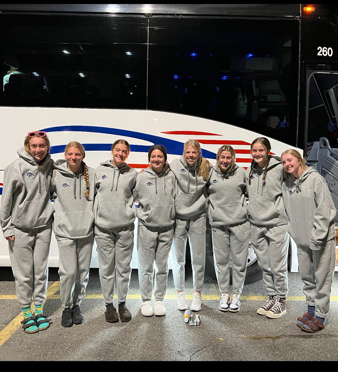On the way to Idaho Falls for the Idaho 5A Girls High School State Tournament! Left @ 5:30 am! Picture is with my fellow Lake City Seniors. Go Wolves! <a href="/LCHSUnited/">Lake City HighSchool</a>