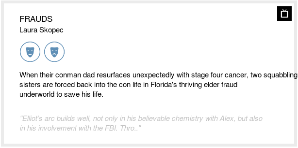 Last week, Black List readers enjoyed FRAUDS by Laura Skopec. blcklst.com/members/script… #BlackListWeekendRead