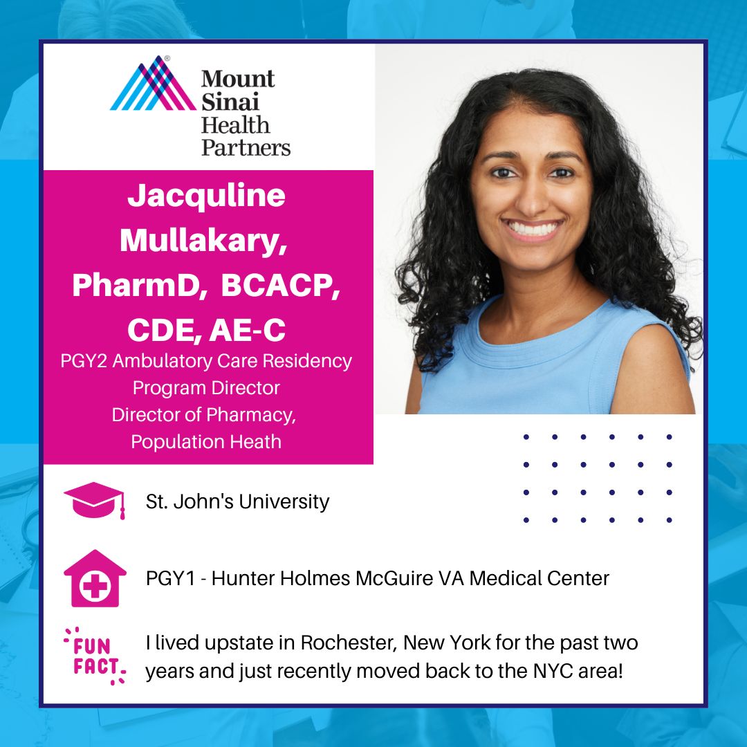 MSHSPharmRes's tweet photo. We are so excited to welcome #PGY2 #AmbulatoryCare #RPD Jacquline Mullarky back to the NYC area and to our team! #TwitteRx #PharmRes https://t.co/v2LKaVnd1G