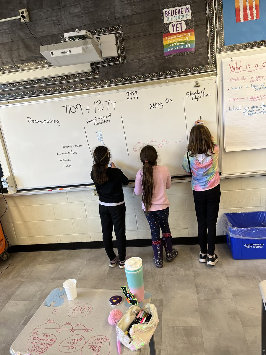 CassidyHDSB's tweet photo. Today we did a 4 digit addition number talk and was floored by how 4-1 were able to demonstrate different addition strategies and communicate to peers how they used them! @GS_Gators #HDSBSharesMath https://t.co/ElnSVopxdX