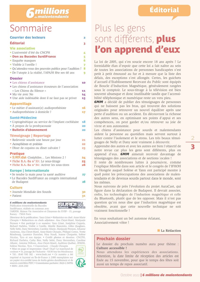 Le numéro d'octobre est bientôt chez vous...
si vous n'êtes pas encore abonné vous pouvez le faire en ligne sur le site de SurdiFrance!
👉helloasso.com/associations/b…