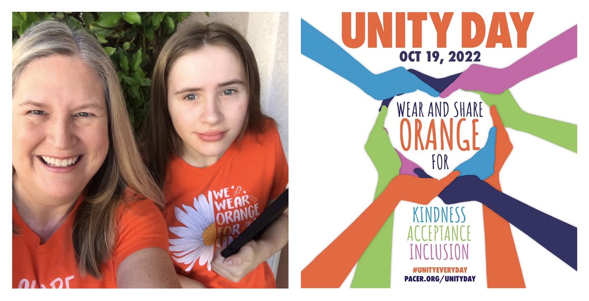 thriveconejo's tweet photo. Me and my sweet girl standing up for kindness, acceptance & inclusion on #UnityDay2022.
Because every kid deserves to feel safe, welcome & valued at school. 🧡 #CVUSDUnityDay https://t.co/LhTBeFHCr5
