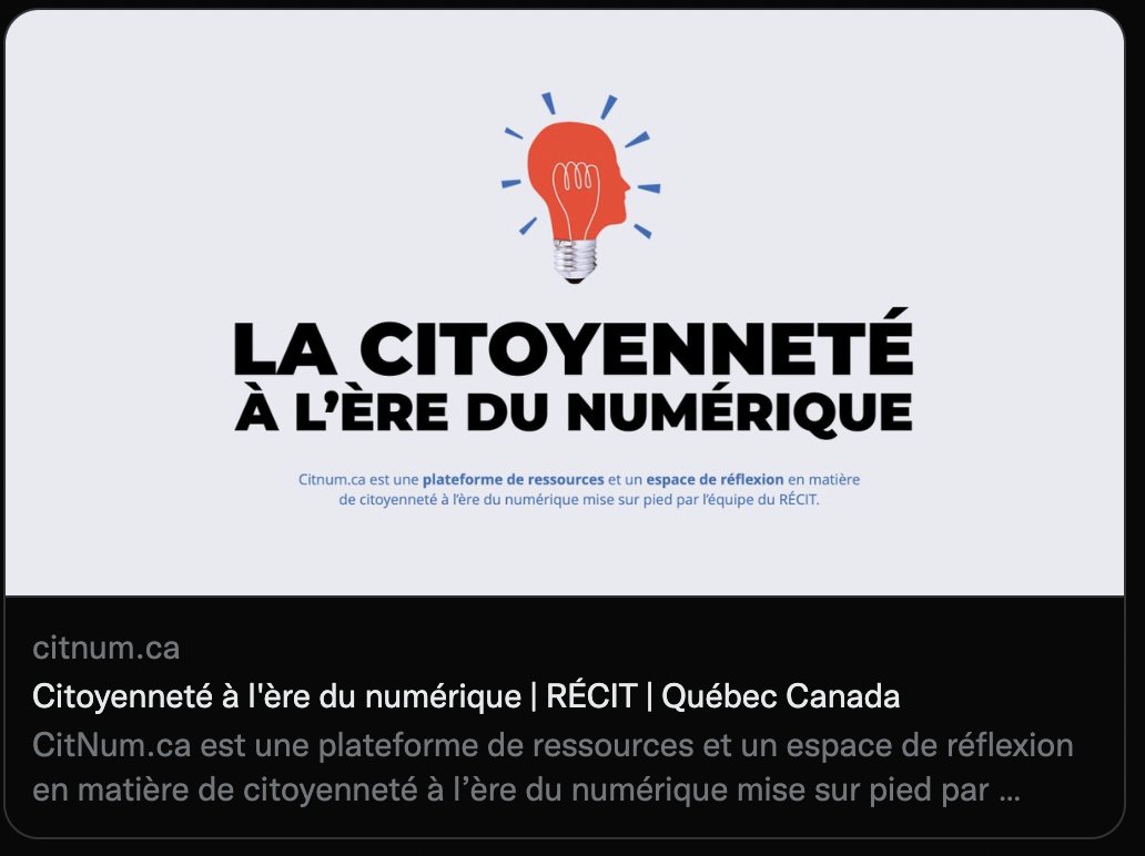 UN GRAND MERCI ! pour tous vos bons mots sur notre bébé citnum.ca 🥹. J'aimerais en retour partager ce prix avec les milliers d'acteurs de l'éducation qui ont choisi de faire du développement de la citoyenneté à l'ère du numérique un incontournable 💪 #CitNum #EduQc