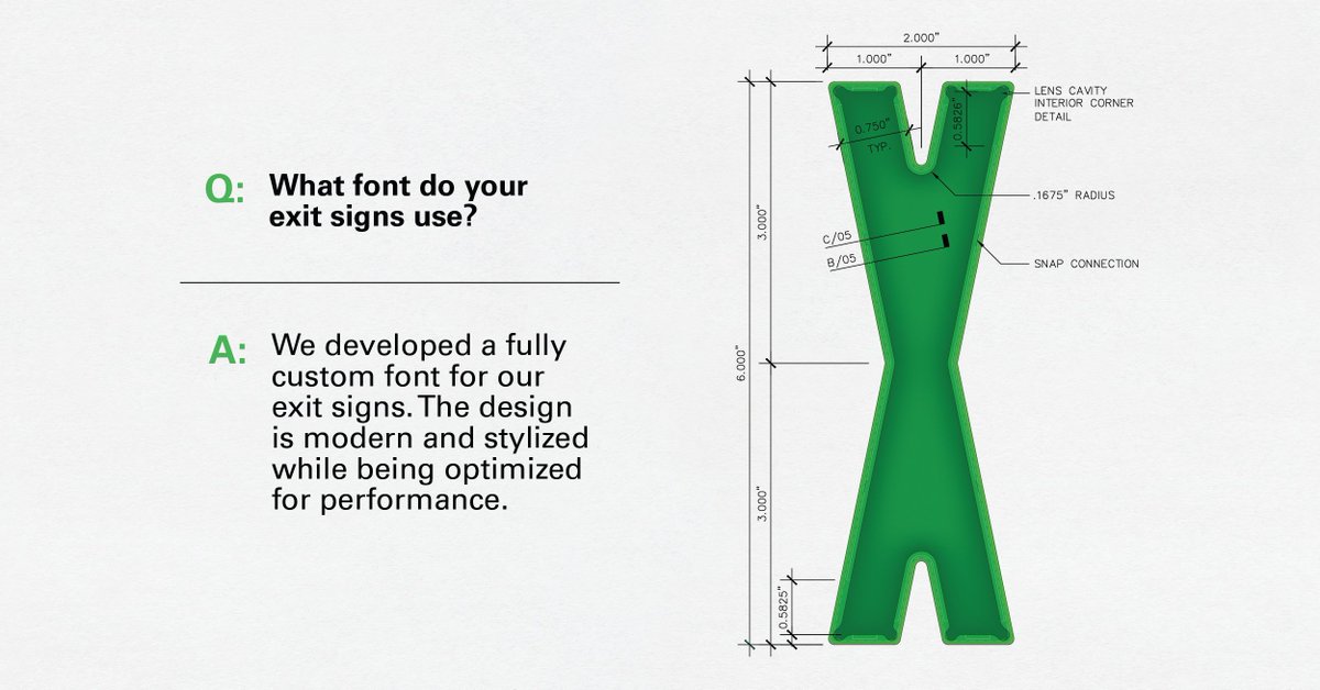 arch_safety's tweet photo. Did you know that we created a one-of-a-kind font for our exit signs? We developed an Architectural Safety Components original design exclusively for the letters: E-X-I-T. Now, the question is, do we turn the ASC “E-X-I-T” into an actual typeface? @UL_Solutions #archdaily https://t.co/WiGRpPIQ10