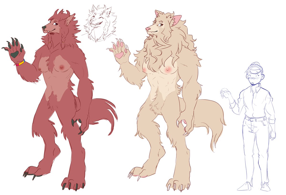 Rose and Alisha werewolf designs (and their short human girlfriend Clem)