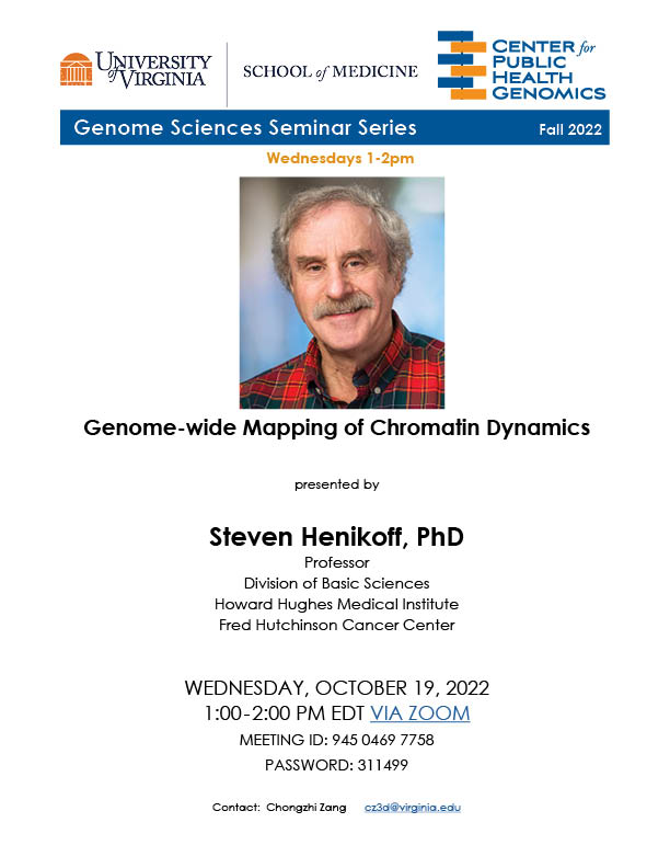 UVACPHG's tweet photo. Please join us now for a seminar by Steven Henikoff, Fred Hutchinson Cancer Center #CPHG #GenomeSciencesSeminar https://t.co/e8b7xERn6V