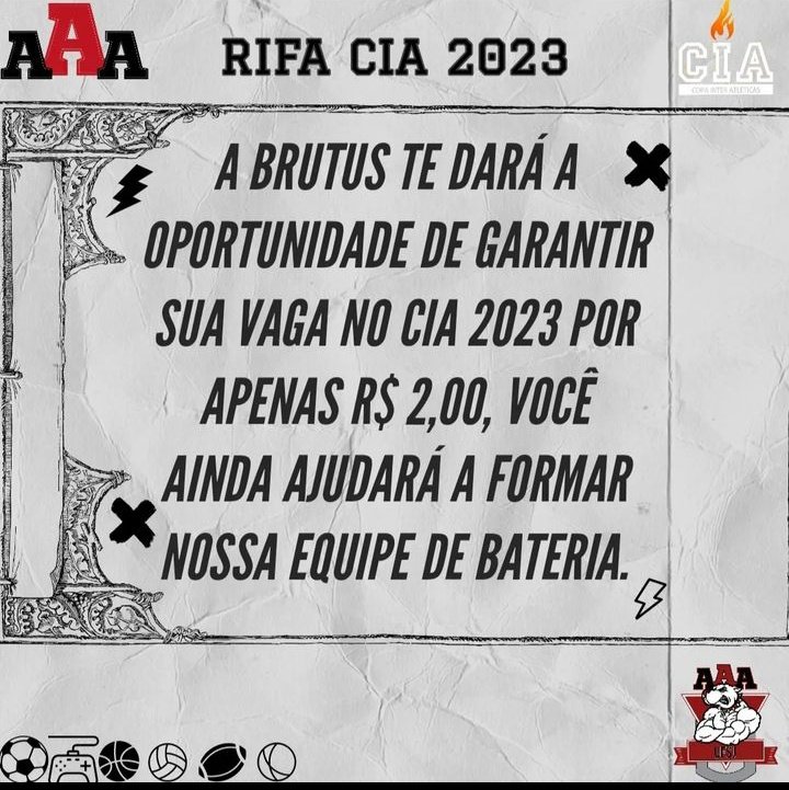 marioandrrade's tweet photo. quem aí quer ter a chance de ir pro CIA 2023 por apenas 2 reais hein? E ainda vai ajudar nossa atlética a montar nossa tão sonhada bateria da Brutus! Quem quiser comprar uma rifa é só me chamar, dois reais cara, tá mais barato q ma***** https://t.co/8Qoo9LlqxA