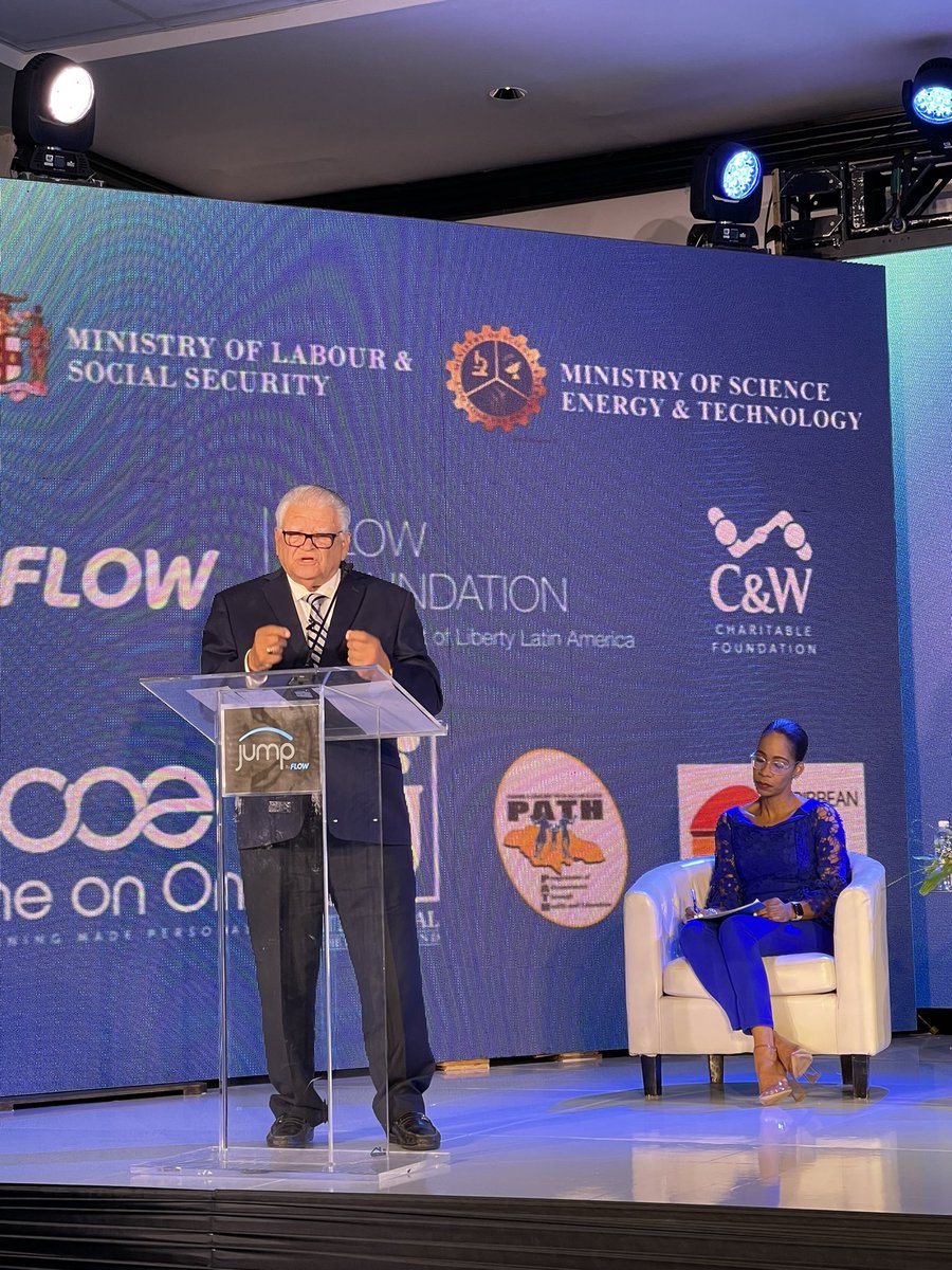 FLOWJamaica's tweet image. Speaking now is The Hon. Karl Samuda Minister, Labour and Social Security. The Minister highlighted how the pandemic exposed the need for more digital inclusion in Jamaica and how vital it is for our development. #Jump #CableandWirelessCharitableFoundation #FlowFoundation