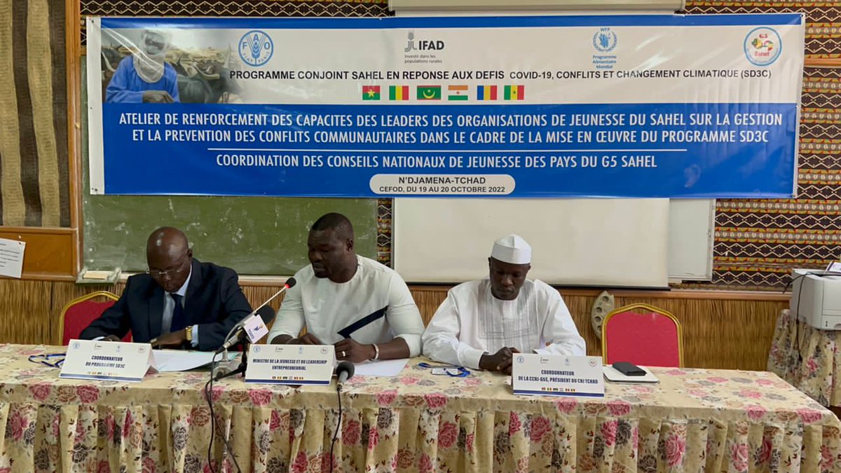 Des leaders d'organisations de jeunes du #Sahel partagent leur expérience dans la gestion et la prévention des conflits communautaires lors d’un atelier organisé dans le cadre de la mise en oeuvre du programme #SD3C à #NDjaména #Tchad @g5sahel @FAOenFrancais @leFIDA @WFP_FR