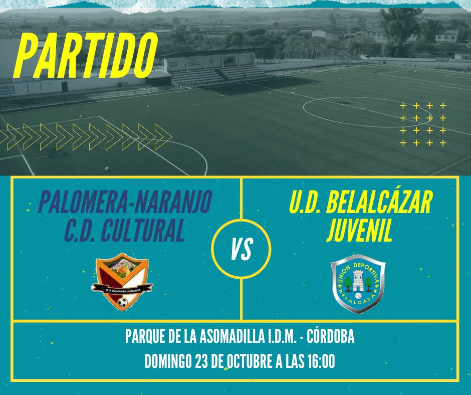 📣HORARIOS DE ESTA JORNADA📣
-El equipo juvenil busca seguir su buena racha frente al Palomera-Naranjo a las 16:00h el domingo 23 de octubre en las instalaciones del Parque de la Asomadilla de la capital Cordobesa. (2/3)