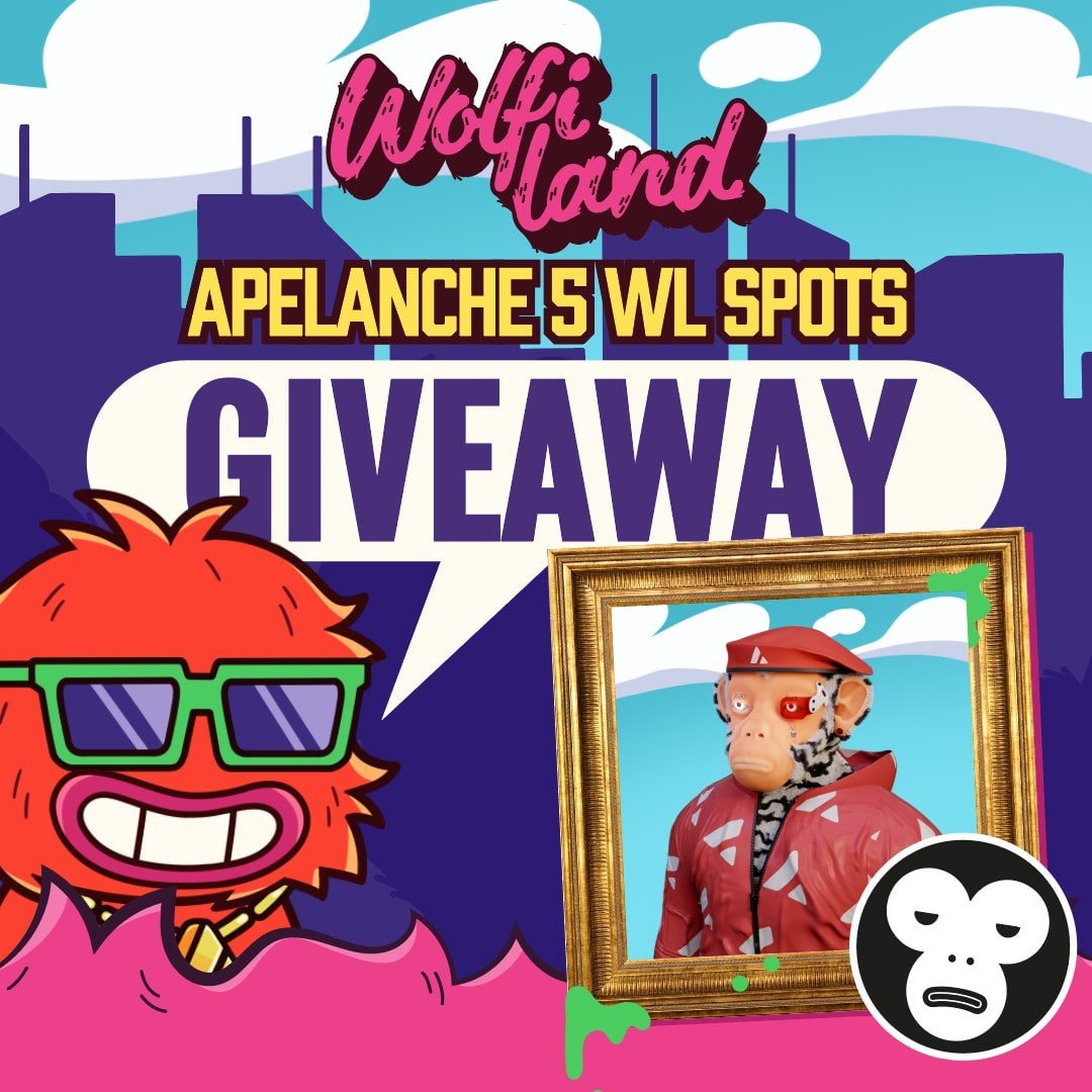 wolfilandnfts's tweet photo. 🎁 x5 Apelanche WL Spots Giveaway 🎁  

To enter:

📍 Follow @apelanche &amp; @wolfilandnfts 📲
📍 RT &amp; Like 🔃
📍 Tag 2 Ape frens 🐒

#AVAX #AVAXNFT #AVAXART 🔥 https://t.co/PoK859rMuh