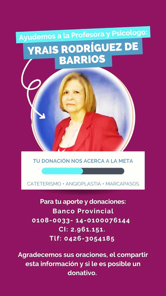 Si hay un grupo de gente que se las ve difícil en #Venezuela son los adultos mayores, que dependen de jubilaciones y pensiones que no valen nada. Mi tía Yrais requiere realizarse un cateterismo con urgencia, pero no tiene los recursos. Muchas gracias a quien pueda colaborar 🙏🏽🇻🇪