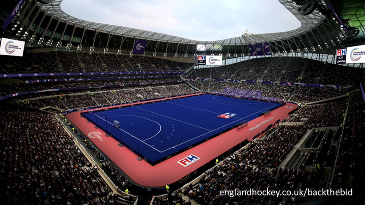 𝐅𝐢𝐫𝐬𝐭 𝐥𝐨𝐨𝐤 at what the Men's 2026 World Cup at @SpursStadium would look like. Want to see this in real life, make sure to back the bid to make it happen! 🔗 englandhockey.co.uk/backthebid
