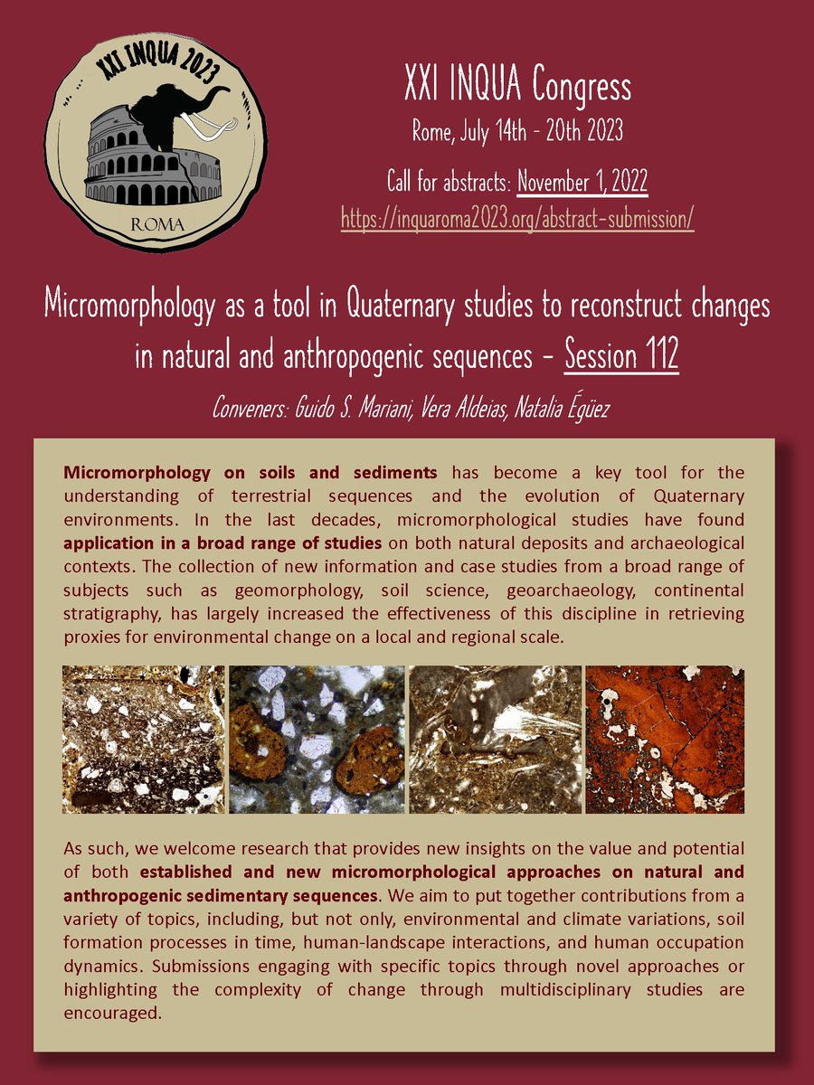 thethinsection's tweet photo. Micromorphologists!🔬 Session 112 at #INQUARoma2023 is for you: "Micromorphology as a tool in Quaternary studies to reconstruct changes in natural and anthropogenic sequences", co-hosted by @guidosmariani @VeraAldeias and myself. Abstract deadline 1st Nov! https://t.co/Xyj5OkwAxR https://t.co/2jwPIQP2kr
