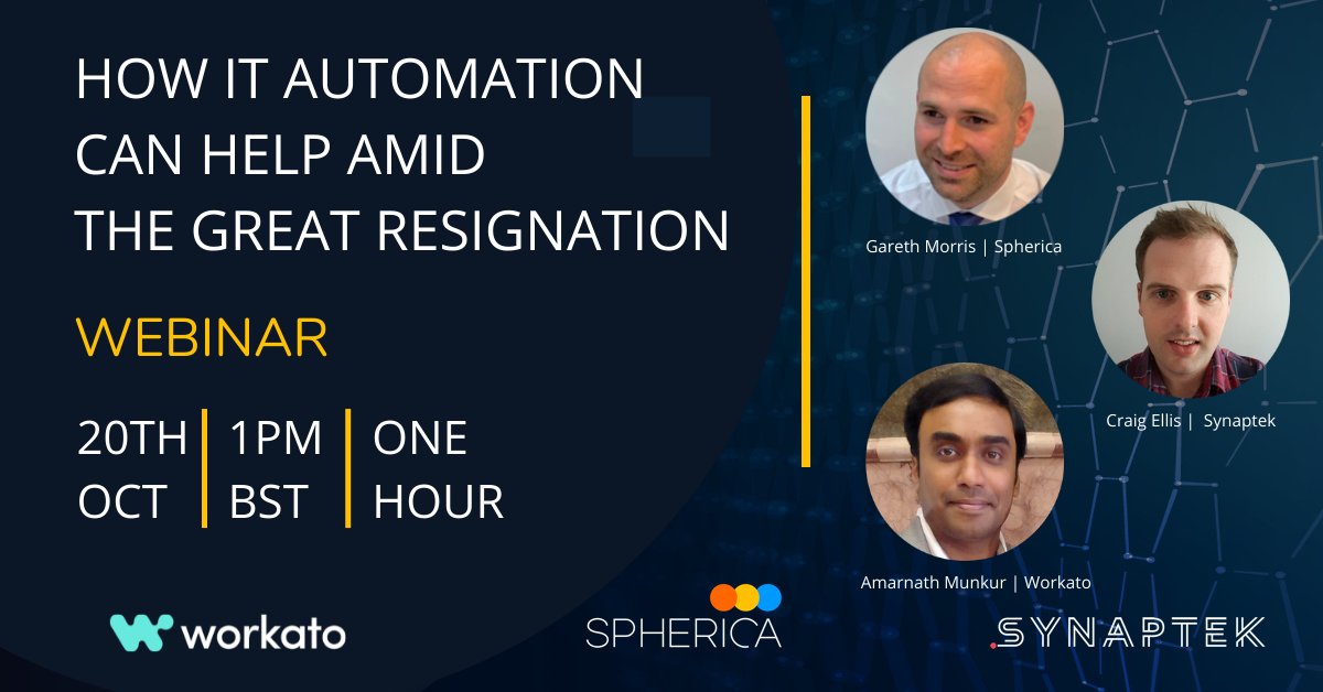 SynaptekUK's tweet photo. There's still time! We're joining @SphericaUK and @Workato tomorrow at 1pm to discuss how employee lifecycle processes can be enhanced by IT automation. 

Don't miss out, register today! 👉 https://t.co/oD9bvX3qGd

#hrwebinar https://t.co/kVx6jMcdIS