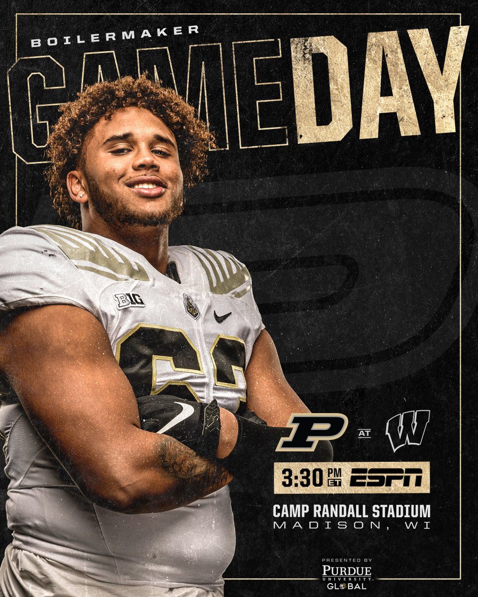 B1G. Road. Battle! 

🆚 Wisconsin
🏟 Camp Randall
🕞 3:30 PM ET
📺 <a href="/espn/">ESPN</a> 
📻 WAZY 96.5 FM 
📊 PurdueStats.com