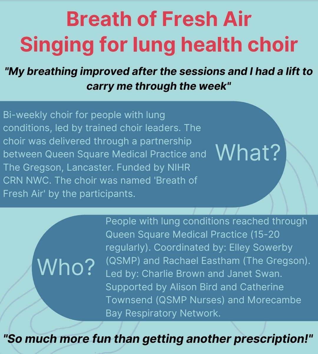 QueenSqSurgery's tweet photo. When we sing together our hearts beat together❤️ Our research team managed to secure @NIHRresearch funding to work in collaboration with the @gregsoncentre to pilot a choir for ppl living with respiratory problems.  The beauty of community, collaboration, connection and singing. https://t.co/kgEEXM0n60