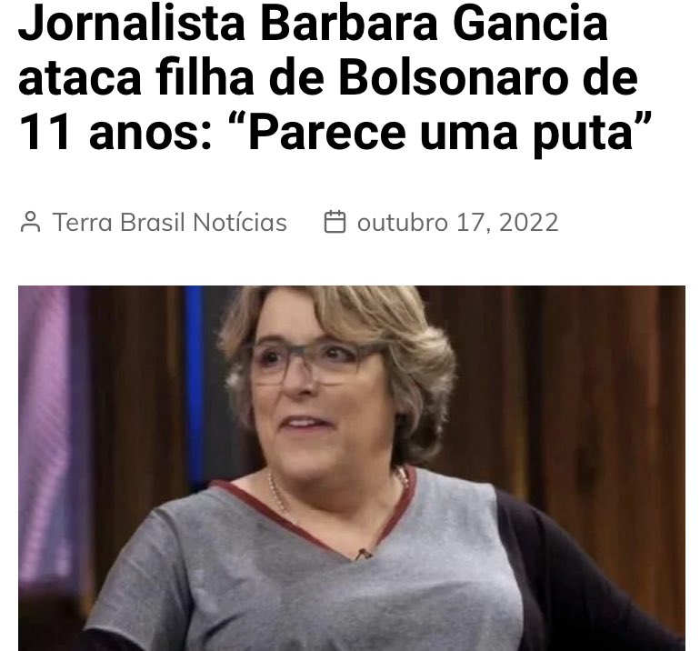 Barbara Gancia ataca filha de Bolsonaro de 11 anos: parece uma p