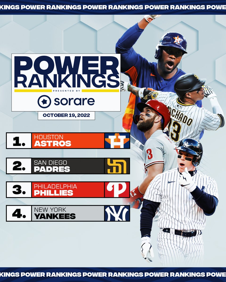 MLB's tweet photo. Power ranking the final four.

(MLB x @SorareMLB) https://t.co/rNHYkRtwUG