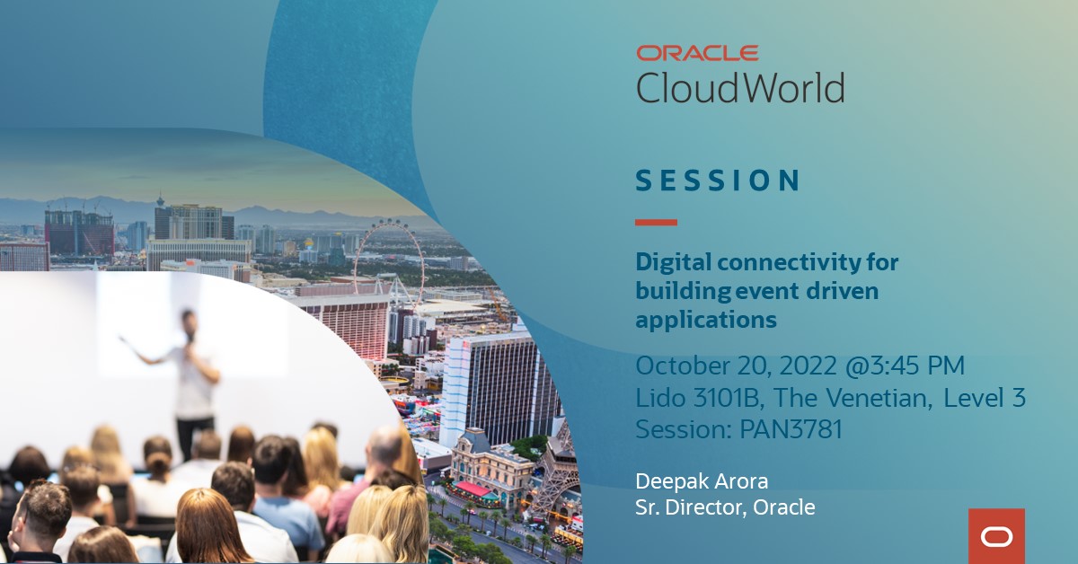 Come and see how to build event driven application with Oracle Integration Cloud #integration #ocw #cloudworld. See how Discover Financials and DHL use OIC to change their Finance and HCM landscape in a multi-cloud environment. See you on Thursday at 3:45 PM!!