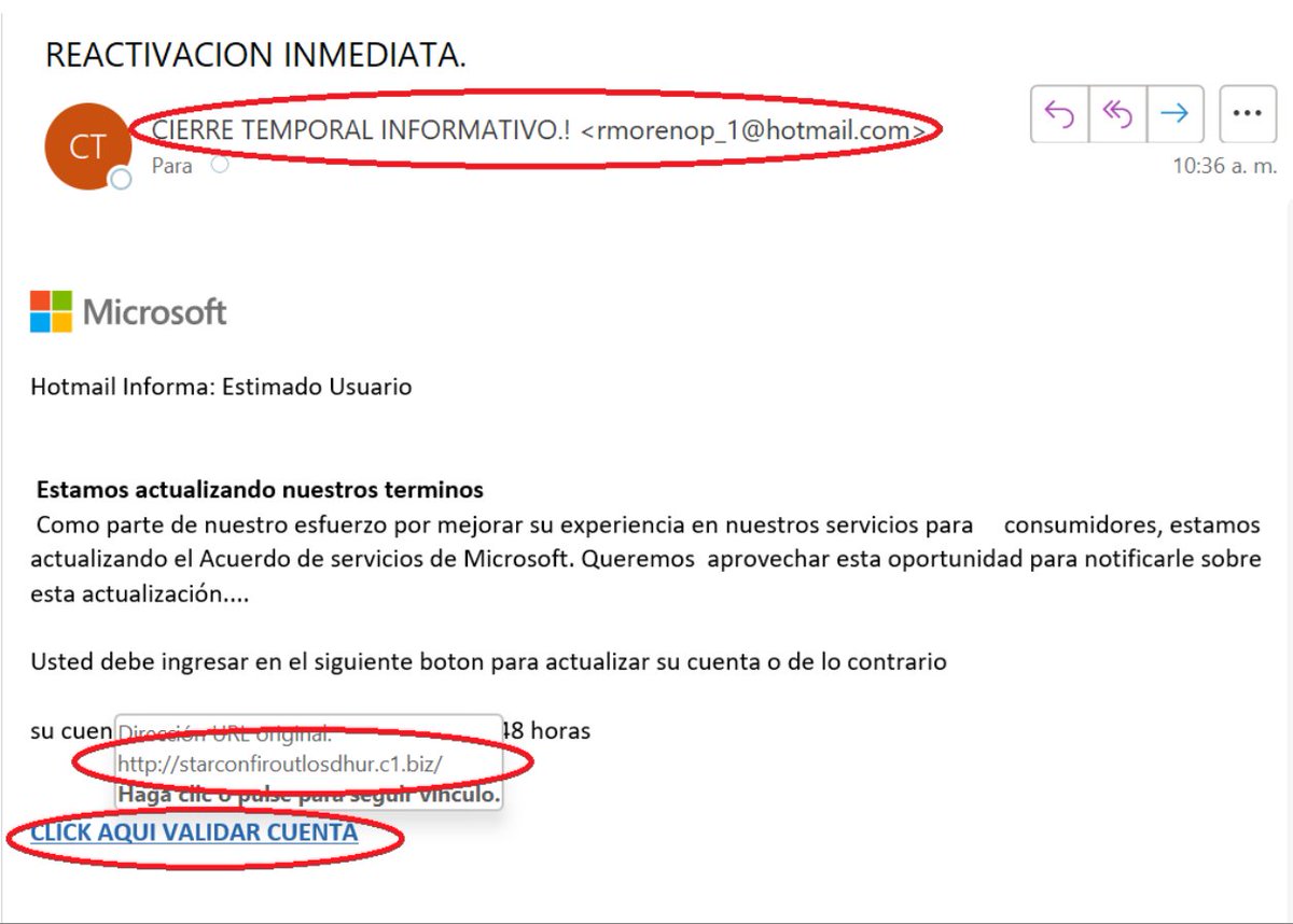 IndocCyber's tweet photo. #Informate
Hoy en día persisten los correos con #phishing para intentar robar las cuentas @Microsoft.

Recomendación: eliminar correo.

#Indoccyber #Tecnologia #technology #ciberseguridad #CyberSecurity @MSFTColombia @MsftSecIntel https://t.co/PINPD2ukeB