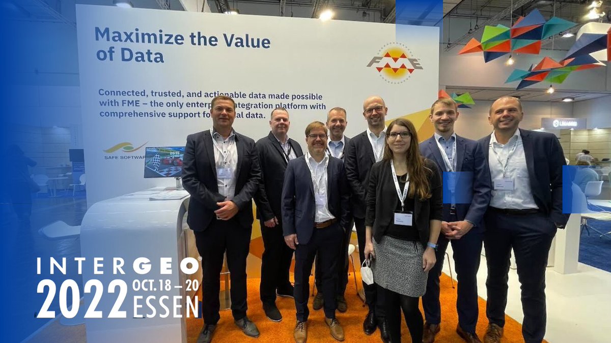 SafeSoftware's tweet photo. We are in Essen, Germany for the Intergeo 2022 Conference this week! 🇩🇪 If you are around, visit our booth (D3.0 60) to meet us and our partners @conterra to learn more about all of the things made possible with FME. #intergeo22 #intergeo #FMEPartners https://t.co/d2FA1Kqh8z