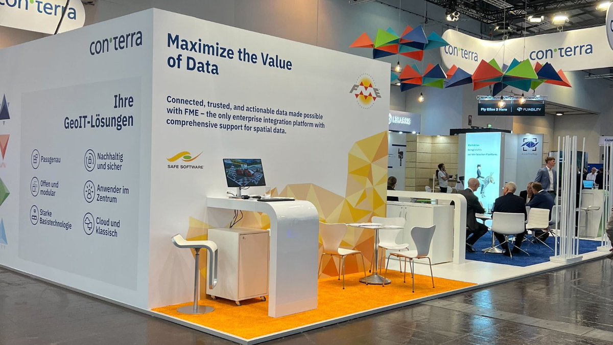 SafeSoftware's tweet photo. We are in Essen, Germany for the Intergeo 2022 Conference this week! 🇩🇪 If you are around, visit our booth (D3.0 60) to meet us and our partners @conterra to learn more about all of the things made possible with FME. #intergeo22 #intergeo #FMEPartners https://t.co/d2FA1Kqh8z