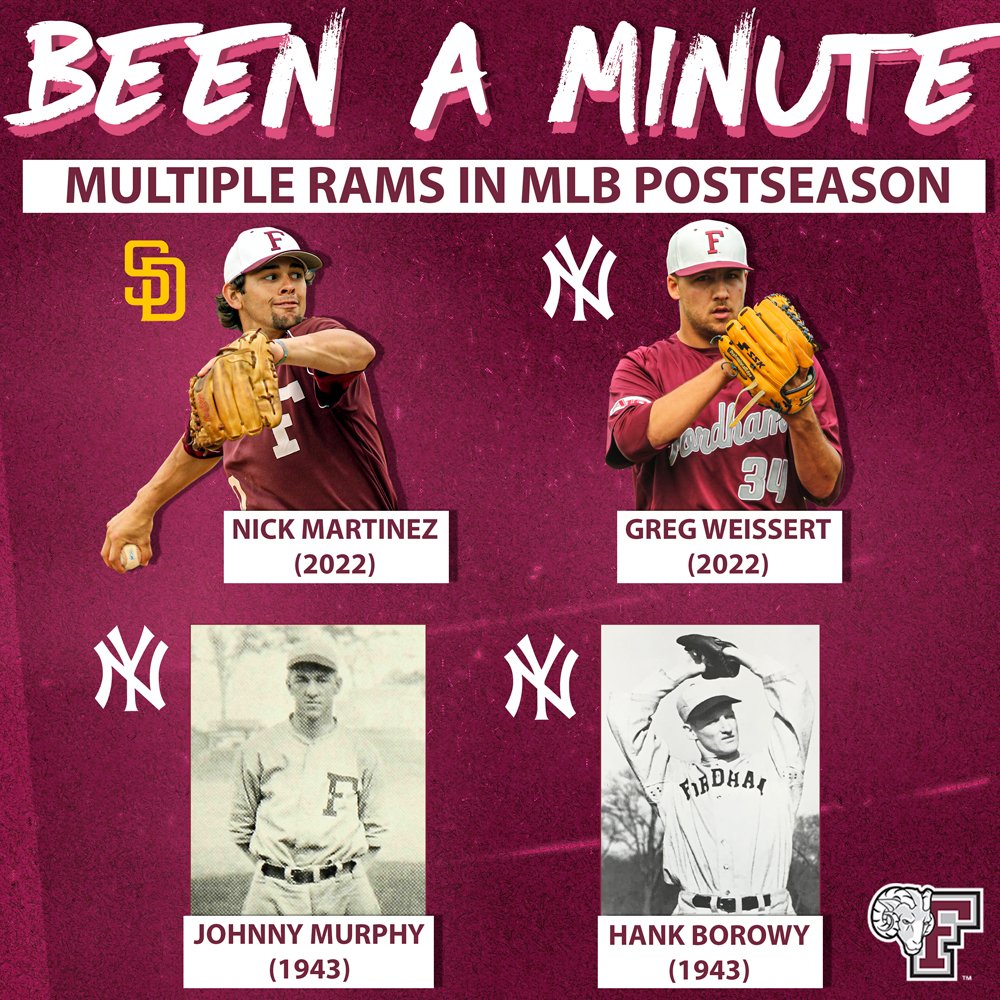 For the first time since the 1943 World Series, @FordhamBaseball has two former players in the #MLBPlayoffs!