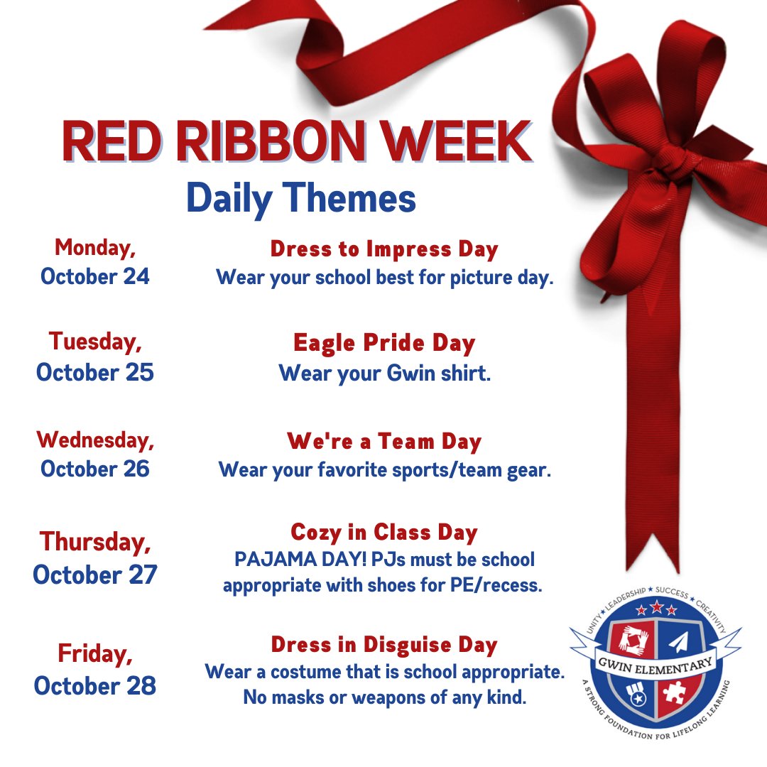Red Ribbon Week starts Monday, October 24 <a href="/gwinelementary/">Gwin Elementary</a>
