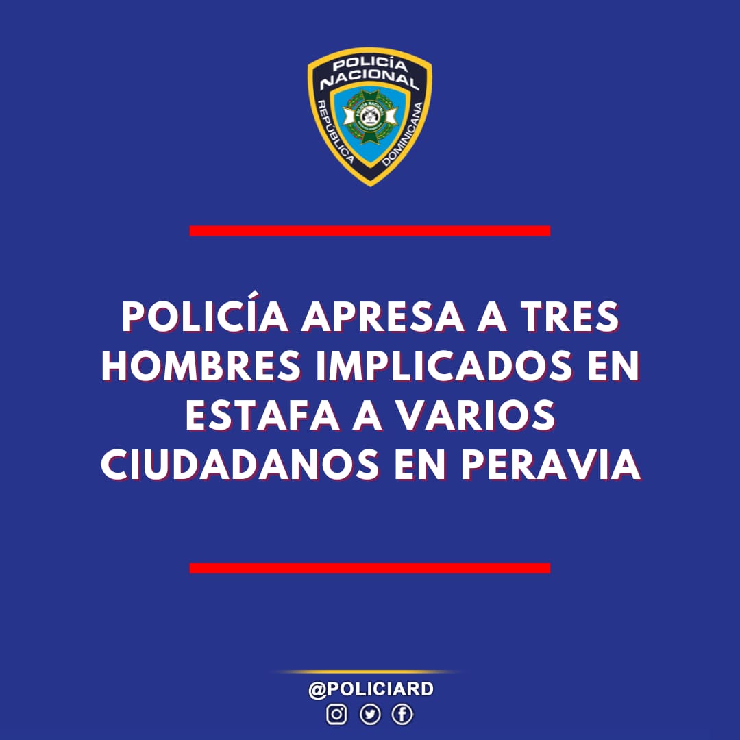 Agentes policiales detuvieron a tres hombres acusados de estafar a varios ciudadanos en Baní, provincia Peravia, a quienes les ofrecían viales ilegales hacia otro país a cambio de distintas sumas de dinero que llegaron a rondar los US$ 4,000 bit.ly/3Thmo7o #PNenAcción