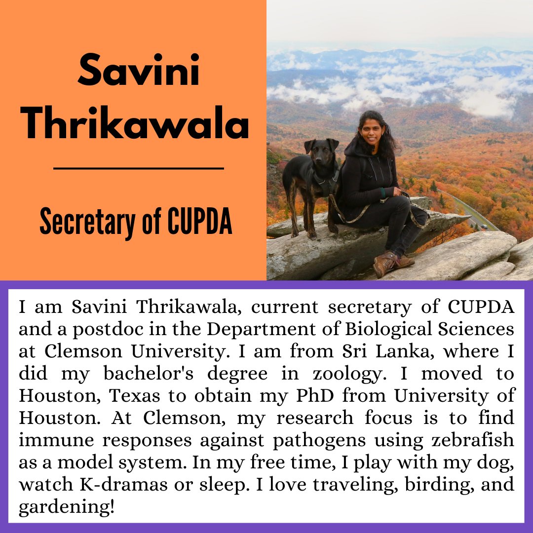clemsonpostdocs's tweet image. Meet the Secretary of CUPDA, Savini Thrikawala!