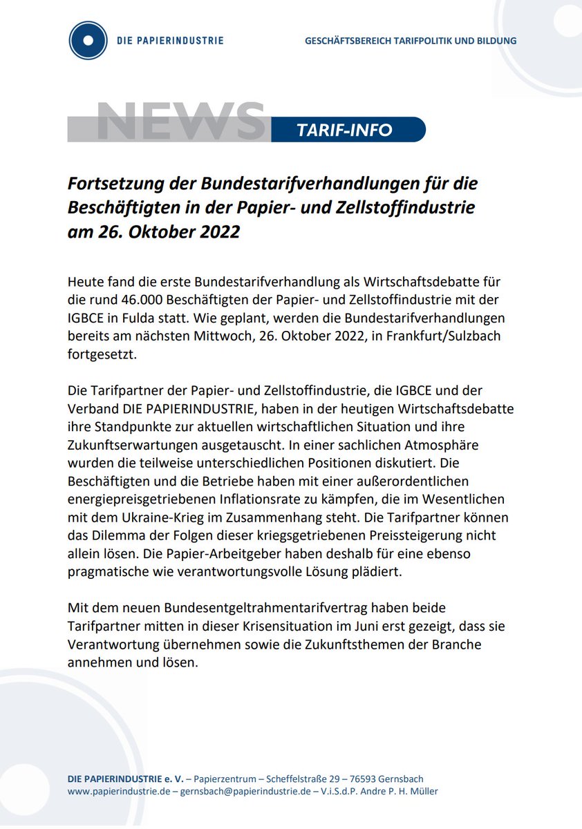 Papierverband's tweet photo. #Papier22 \ #TarifrundePapier22 \ #Tarifrunde \ #Papierindustrie \ #Zellstoffindustrie \ #Papiererzeugung \ #Bundestarifverhandlung \ #Verhandlungsrunde \ #Wirtschaftsdebatte \
@IGBCE \ @Papierfabriken \ #DIE_PAPIERINDUSTRIE \ #PapierArbeitgeber \ #Verantwortung \ #Pragmatismus https://t.co/mSf8MqoMwz