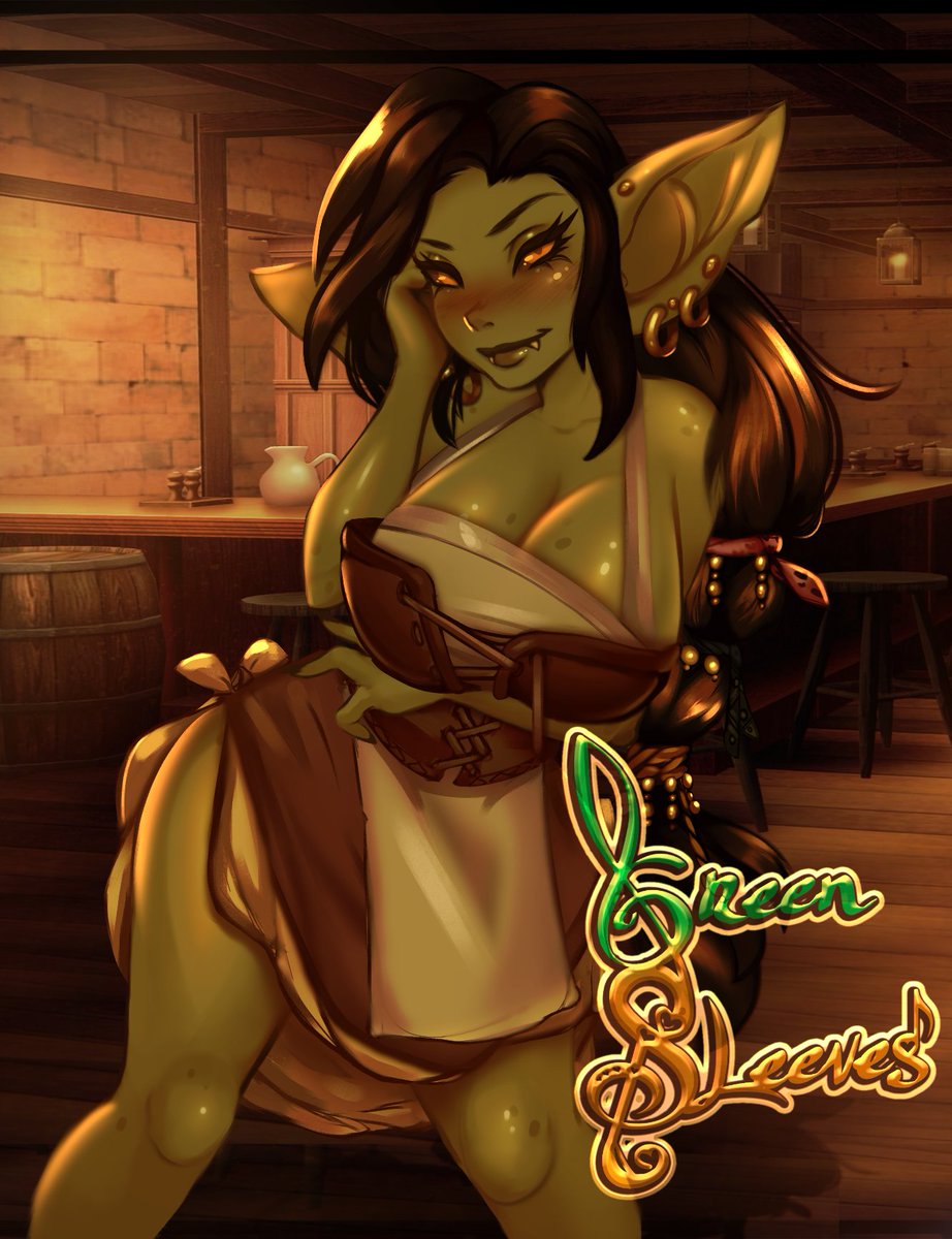 StarvedGobos's tweet photo. Day 19 of #gobtober2022 
Prompt: Barmaid!
Meet the tavern wench who will guide you through the tutorial for one of our many projects✨💚Green Sleeves!💚✨featuring many goblins and possibly orc ladies.

We'd love to hear what you think her name should be!😘 https://t.co/GL29mqxgVH