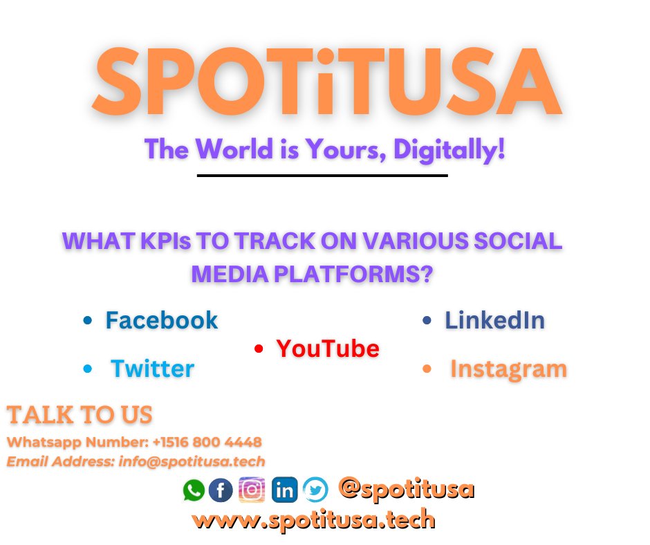 SPOTITUSA's tweet photo. Social media metrics and KPIs are values used by digital marketing and social media marketers to measure the performance of social media campaigns. 
Learn more about KPIs track at https://t.co/qWS1aQ42IB  
 
Follow us on other platforms: 
https://t.co/vsjaU6W5zQ https://t.co/4uCcnNtNLx