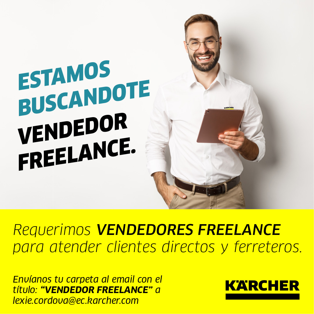 KarcherEcuador's tweet photo. Requerimos vendedores freelance para atender clientes directos y ferreteros. Envíanos tu carpeta al email con el título: “VENDEDOR FREELANCE” a lexie.cordova@ec.karcher.com https://t.co/pUfef948HG