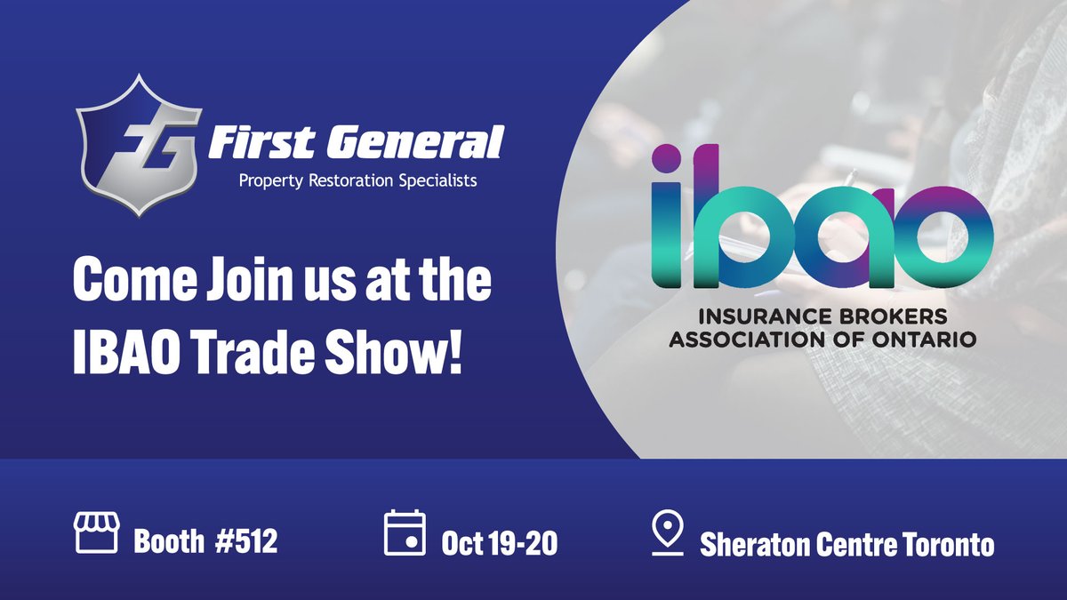 FGSNA's tweet photo. First General is excited to announce that we will be attending at the 2022 IBAO Convention on October 19-20, at the Sheraton Centre Toronto. Come visit our team's booth (512). See you there! #IBAO2022 #tradeshow #firstgeneral https://t.co/WhuwvIVUov