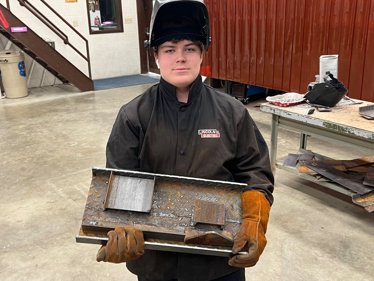 From Mrs. Stamper, High School Agriculture Teacher: 
Alex Kneadler shows off his butt, lap, and T welds in Ag Powers. <a href="/EducateIN/">Indiana Department of Education (IDOE)</a> <a href="/INDSRSA/">INSmall&RuralSchools</a> <a href="/trails_indian/">Indian Trails Career Cooperative</a> #CTE